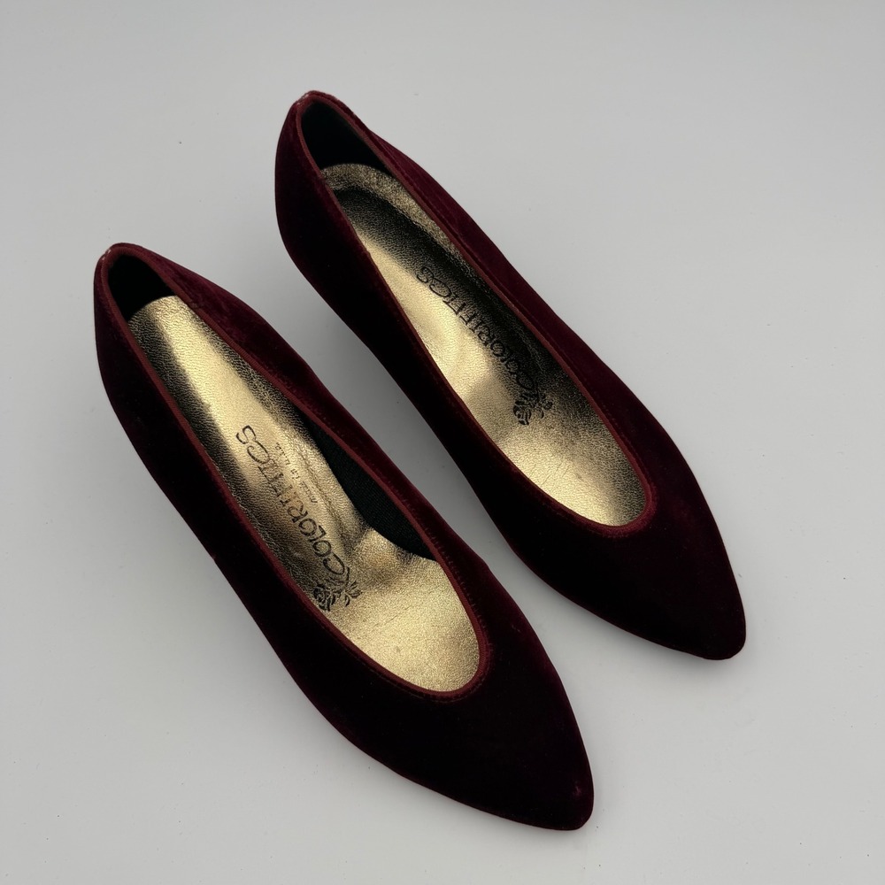 Vintage Coloriffics Pumps Women 7.5 Burgundy Excellent Velvet